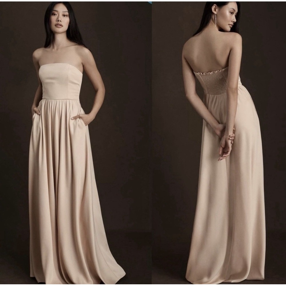NEW BHLDN Elsie Satin A-line Gown Bridesmaids Dress Removable Straps 4 Cream